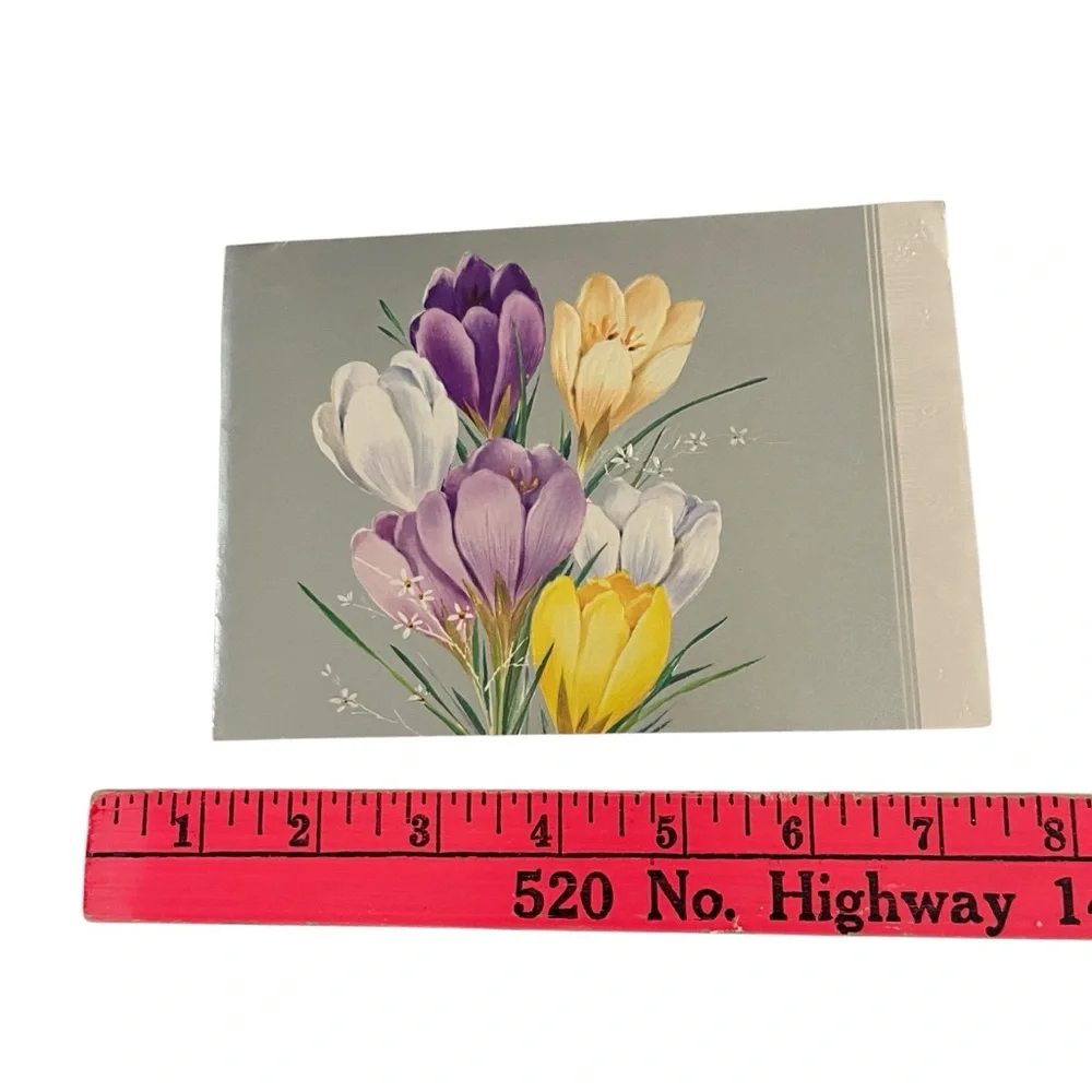 Unused Vintage Easter Greeting Card Glossy Crocus Silver Quaint Shop Original
